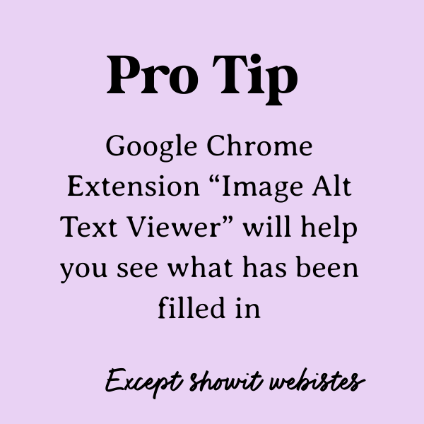Google Chrome Extension “Image Alt Text Viewer” will help you see what has been filled in